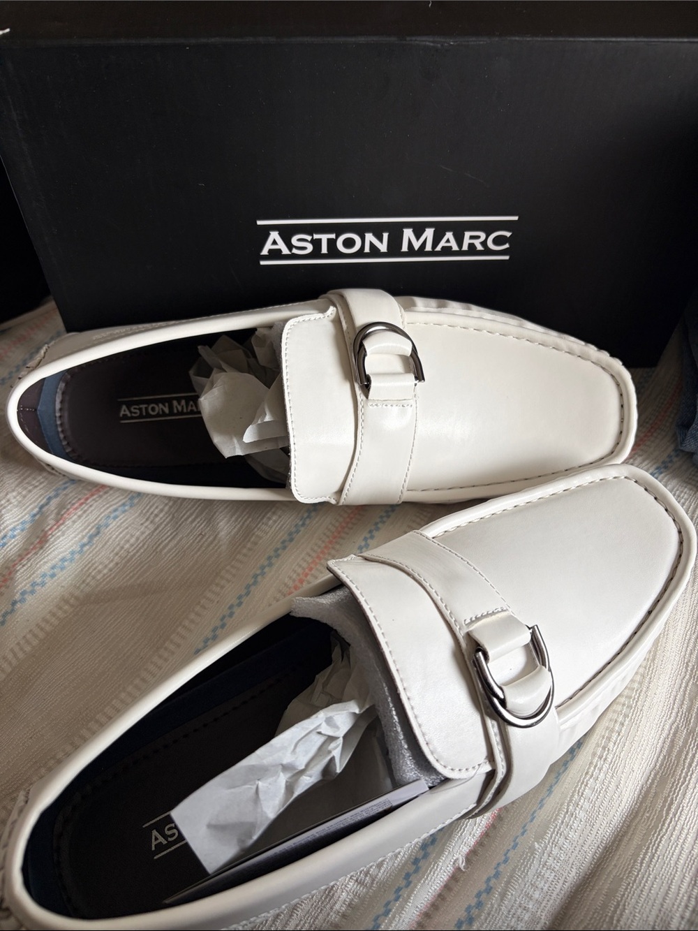 Easton White Leather Buckle Slip-On Loafers